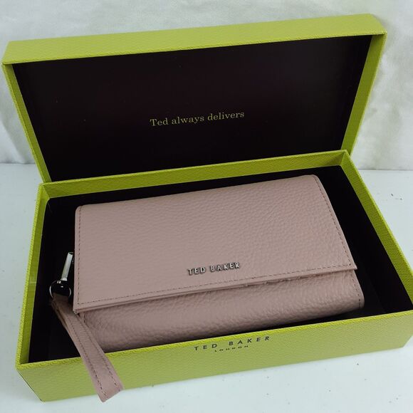 Ted Baker Textured French Purse Taupe Pink New Boxed Wristlet Wallet - Picture 1 of 16